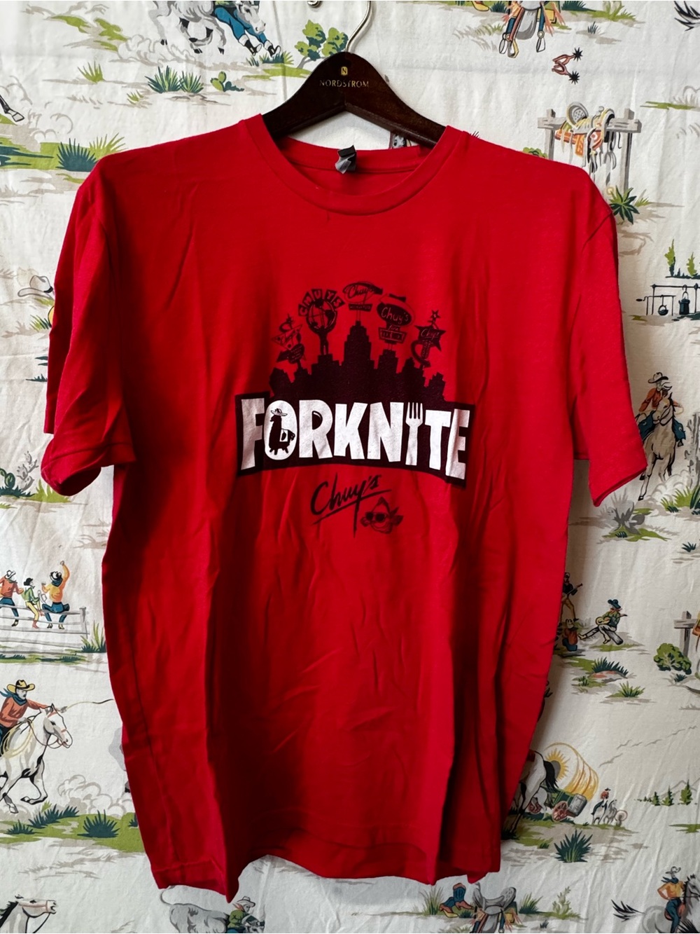 Chuy’s Tex-Mex Forknite Red Graphic Tee by - Men’s Casual Shirt- size large